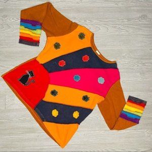 Creative girl cotton patchwork cat paw sweater rainbow boho eclectic size xxxl